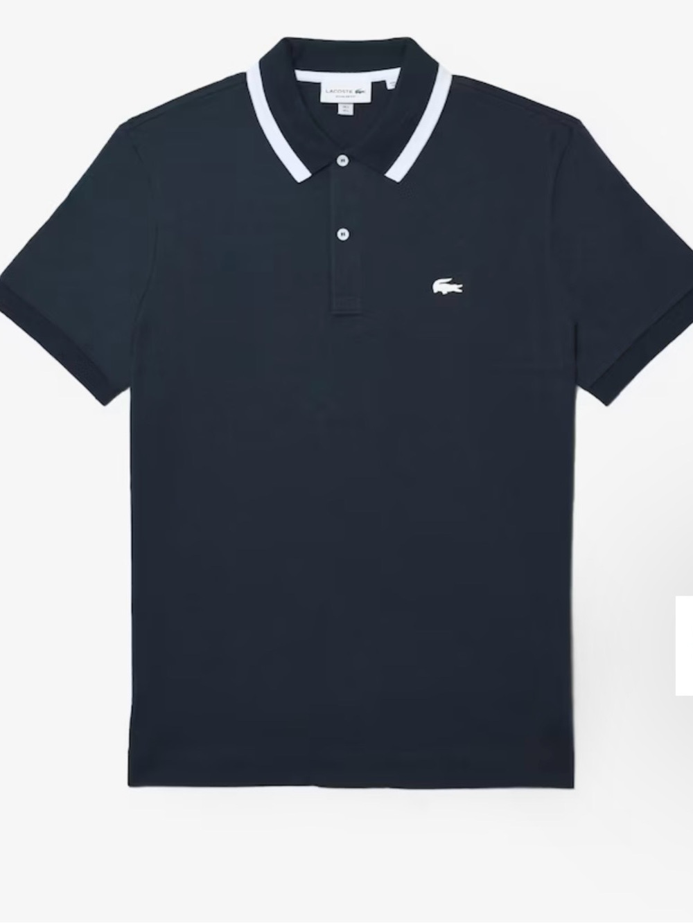 Lacoste Men's Navy Regular Fit Supple Cotton Polo with White Collar Trim Large